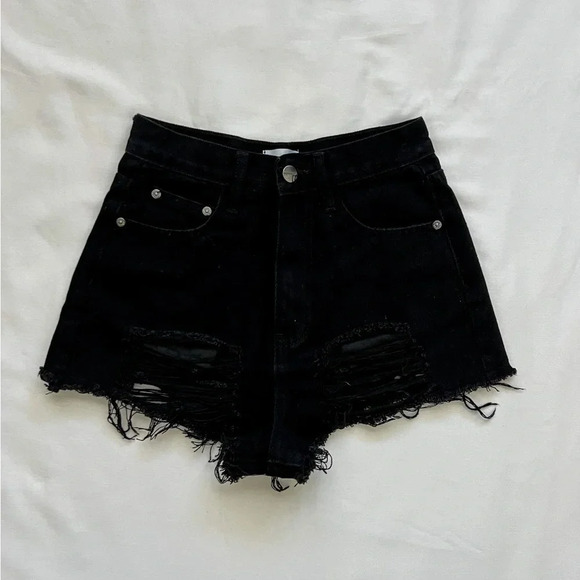 Reformation Black Denim Cut Off Shorts - Picture 5 of 9